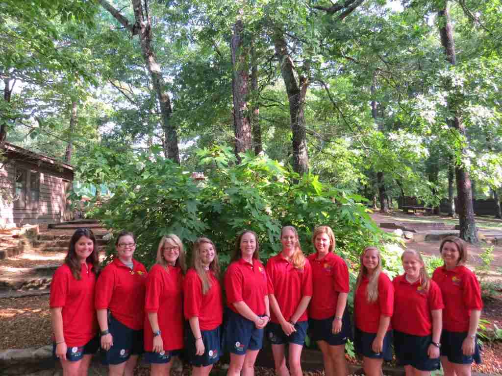 The Riverview leadership team in matching red shirts