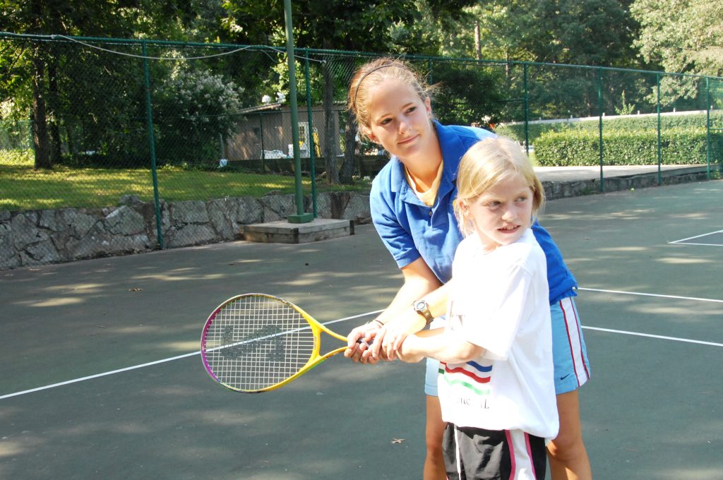 A tennis lesson on the courts