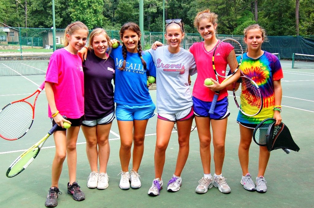 Campers with their tennis racquets
